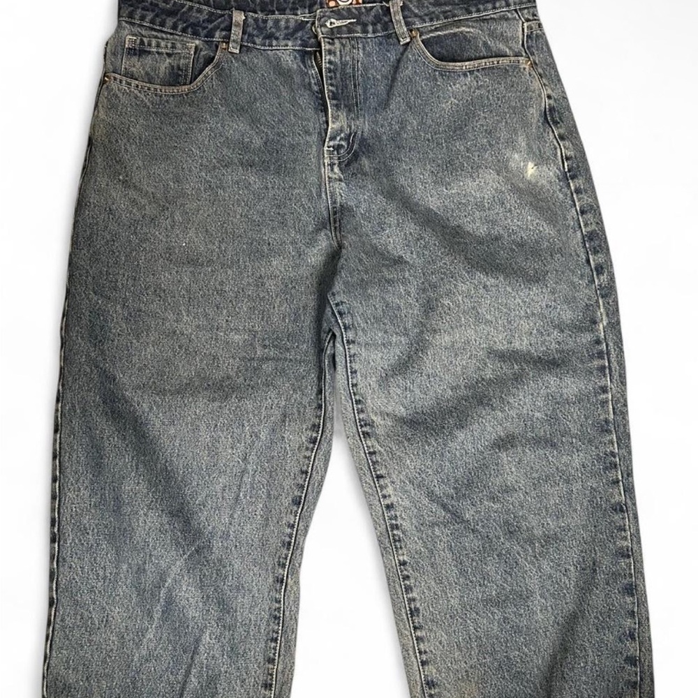 THE STAR TEAM blue stone dark washed jeans with star on back pocket